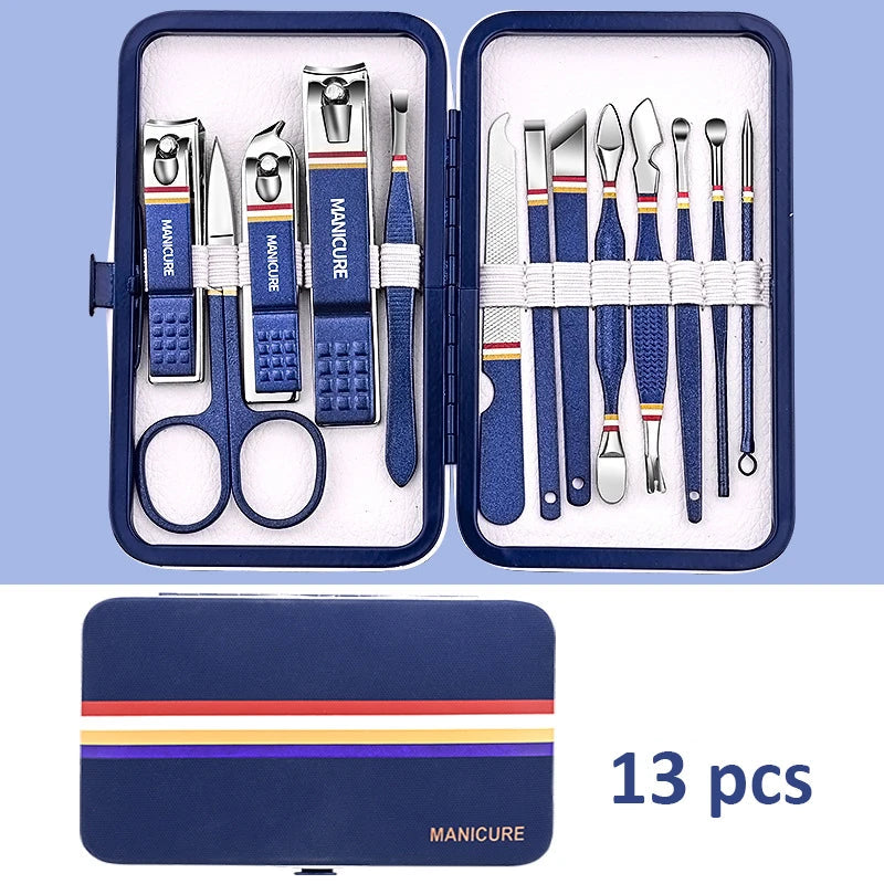 7-18 pçs conjunto de manicure kit cortador de unhas profissional ferramentas de cuidados com as unhas de aço inoxidável com caso de viagem de couro para homem e mulher