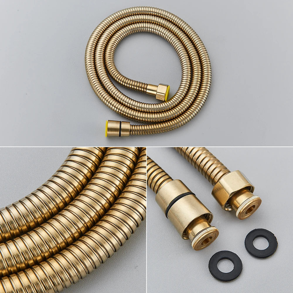 Torneira de chuveiro dourada escovada, embutida em 2 maneiras, misturadores de chuveiro, montagem na parede, chuveiro de banheiro, cabeça de aço inoxidável