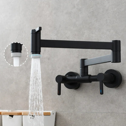 Pote de enchimento torneira de parede dobrável torneira da cozinha quente e fria único furo pia girar bico dobrável escovado ouro latão