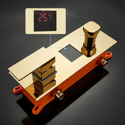 Rozin ouro torneira do chuveiro display digital chuvas sistema de chuveiro do banheiro fixado na parede caixa escondida misturadora com banheira bico