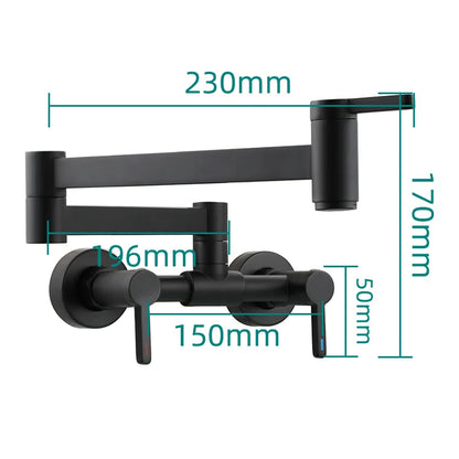 Pote de enchimento torneira de parede dobrável torneira da cozinha quente e fria único furo pia girar bico dobrável escovado ouro latão