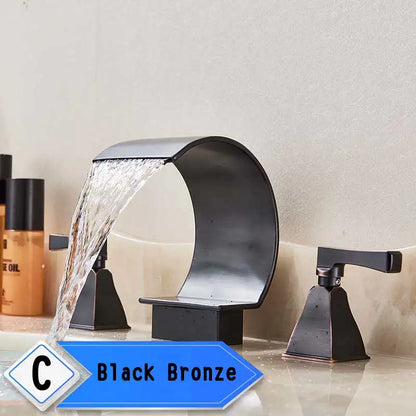 Torneira De Lavatório De Guindaste Com Alças Duplas, Misturador De Lavatório De Banheiro, Torneira, Deck Montado, Misturadores De Banheira, Cachoeira Dourada Brilhante