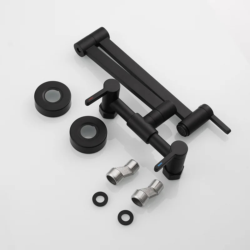 Pote de enchimento torneira de parede dobrável torneira da cozinha quente e fria único furo pia girar bico dobrável escovado ouro latão