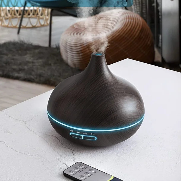 USB Aroma Difusor com Luzes LED e Controle Remoto, Difusor De Óleo Essencial, Alimentado Umidificador De Ar, Cor De Madeira, 7 Cores, 550ml