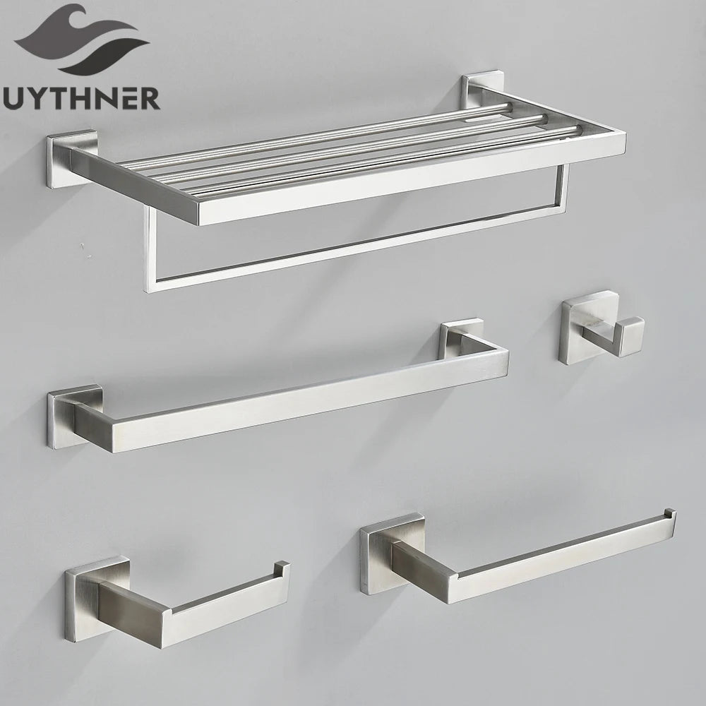 Conjunto de hardware de banheiro de níquel escovado, gancho para robe, toalheiro, prateleira, suporte de papel de tecido, acessórios de banheiro