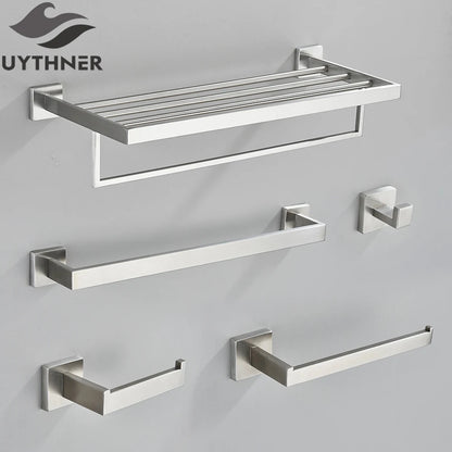 Conjunto de hardware de banheiro de níquel escovado, gancho para robe, toalheiro, prateleira, suporte de papel de tecido, acessórios de banheiro