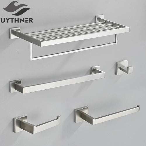 Conjunto de hardware de banheiro de níquel escovado, gancho para robe, toalheiro, prateleira, suporte de papel de tecido, acessórios de banheiro