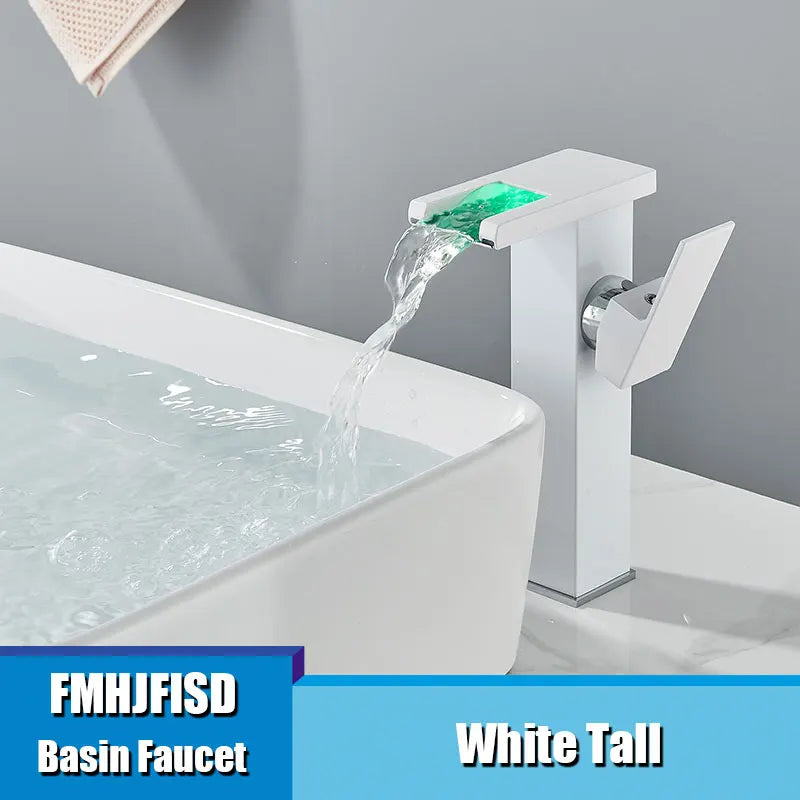 Fmhjfisd led torneira da bacia do banheiro cachoeira único punho único furo torneiras misturadoras do banheiro sensível à temperatura contemporânea