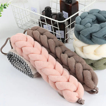 1 pçs alça traseira macia purificador de banho bolhas ricas escova corporal barras de chuveiro malha puff esfoliante massagem banho bola flor banheiro