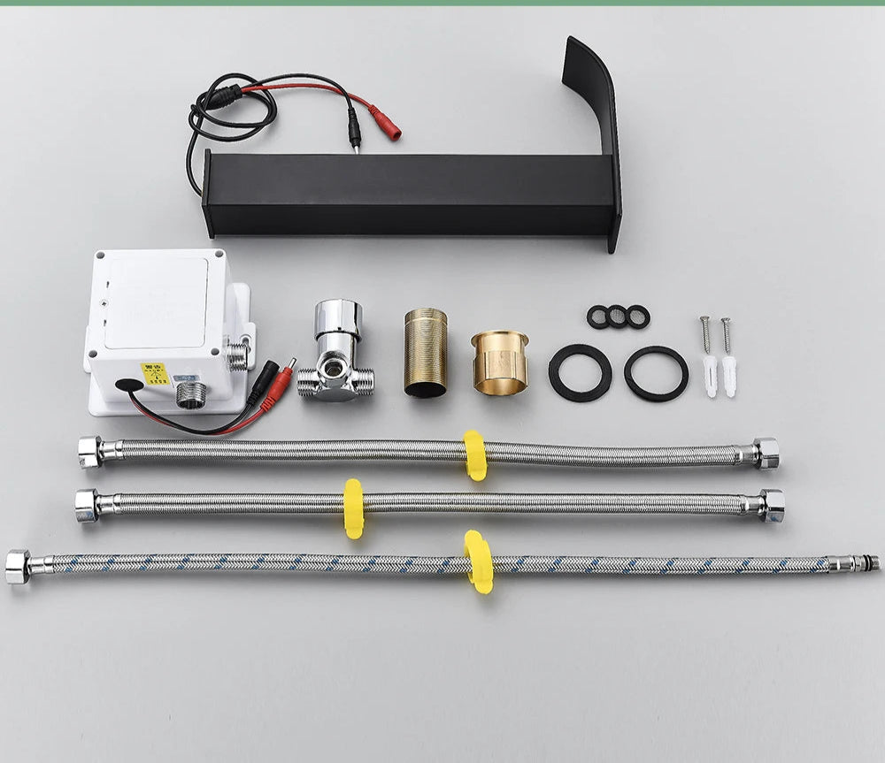 Rozin preto inteligente sensor torneira da bacia do banheiro touchless automático sentido misturador cachoeira água quente e fria lavatório guindaste