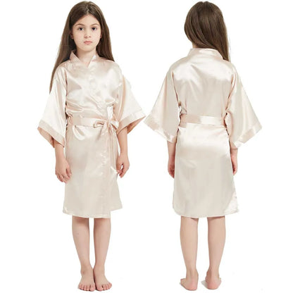 Roupões de banho de spa de seda de cetim branco para meninas crianças bebê 2 a 3 4 5 6 7 8 9 10 11 12 13 14 anos vermelho azul crianças robe sono