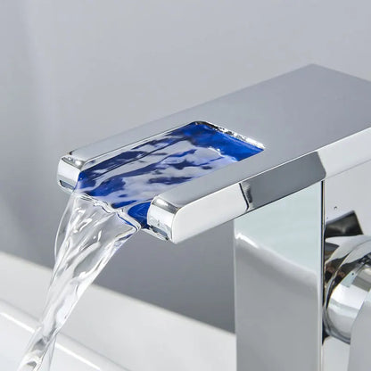 Fmhjfisd led torneira da bacia do banheiro cachoeira único punho único furo torneiras misturadoras do banheiro sensível à temperatura contemporânea