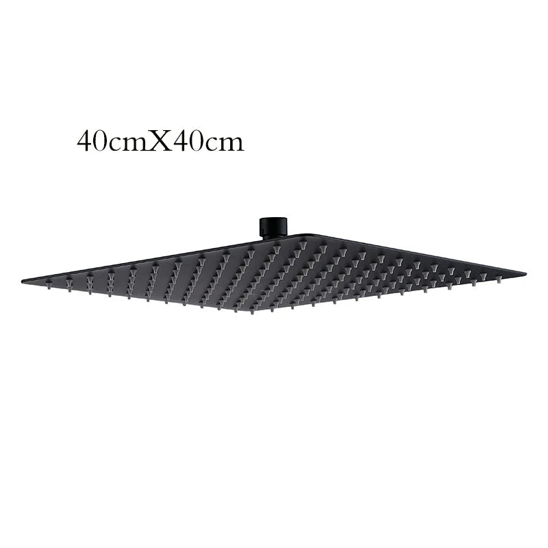 Preto 16 "ultrafino aço inoxidável 304 cascata de aço inoxidável & chuvas cabeça chuveiro quadrado fixado na parede pulverizador