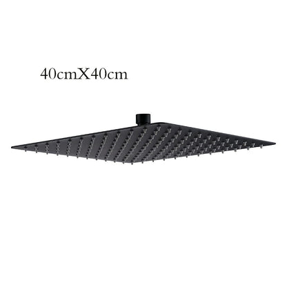 Preto 16 "ultrafino aço inoxidável 304 cascata de aço inoxidável & chuvas cabeça chuveiro quadrado fixado na parede pulverizador