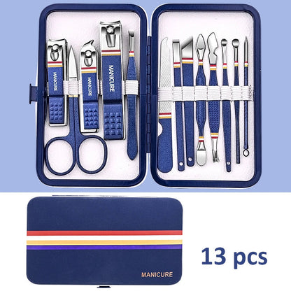 7-18 pçs conjunto de manicure kit cortador de unhas profissional ferramentas de cuidados com as unhas de aço inoxidável com caso de viagem de couro para homem e mulher