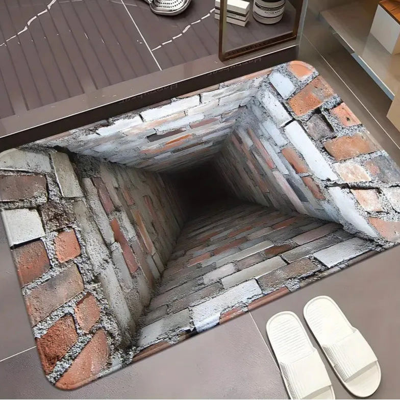 Tapete da porta da frente entrada tijolo bottomless buraco área tapete 3d armadilha ilusão visual óptica tapetes sala de jogos tapete
