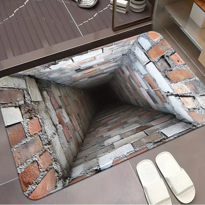 Tapete da porta da frente entrada tijolo bottomless buraco área tapete 3d armadilha ilusão visual óptica tapetes sala de jogos tapete