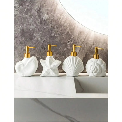 Dispensador de sabão de cerâmica estrela do mar & concha elegante conjunto de dispensador de sabão de loção cerâmica costeira-chique acessório de banheiro