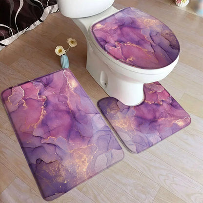 Conjunto de tapete de banho abstrato turquesa, arte moderna com tinta, padrão texturizado, decoração de banheiro, tampa de vaso sanitário