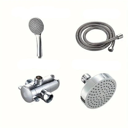 Um bocal grande de alto fluxo e cabeça de chuveiro portátil, conjunto de chuveiro dois em um, mangueira longa de chuveiro, distribuidor de água de três vias conjunto de banheiro conjunto completo, cabeça de chuveiro, acessórios de banheiro