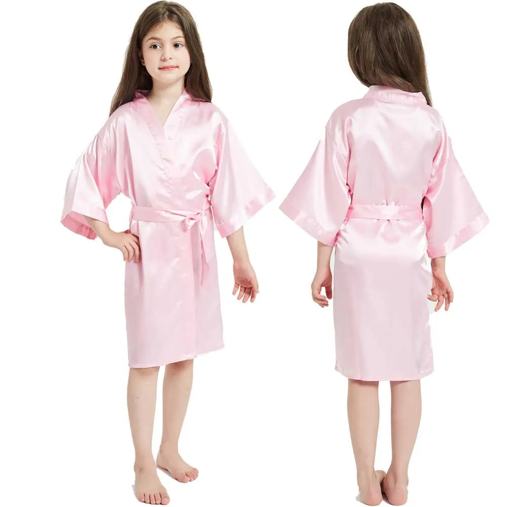 Roupões de banho de spa de seda de cetim branco para meninas crianças bebê 2 a 3 4 5 6 7 8 9 10 11 12 13 14 anos vermelho azul crianças robe sono