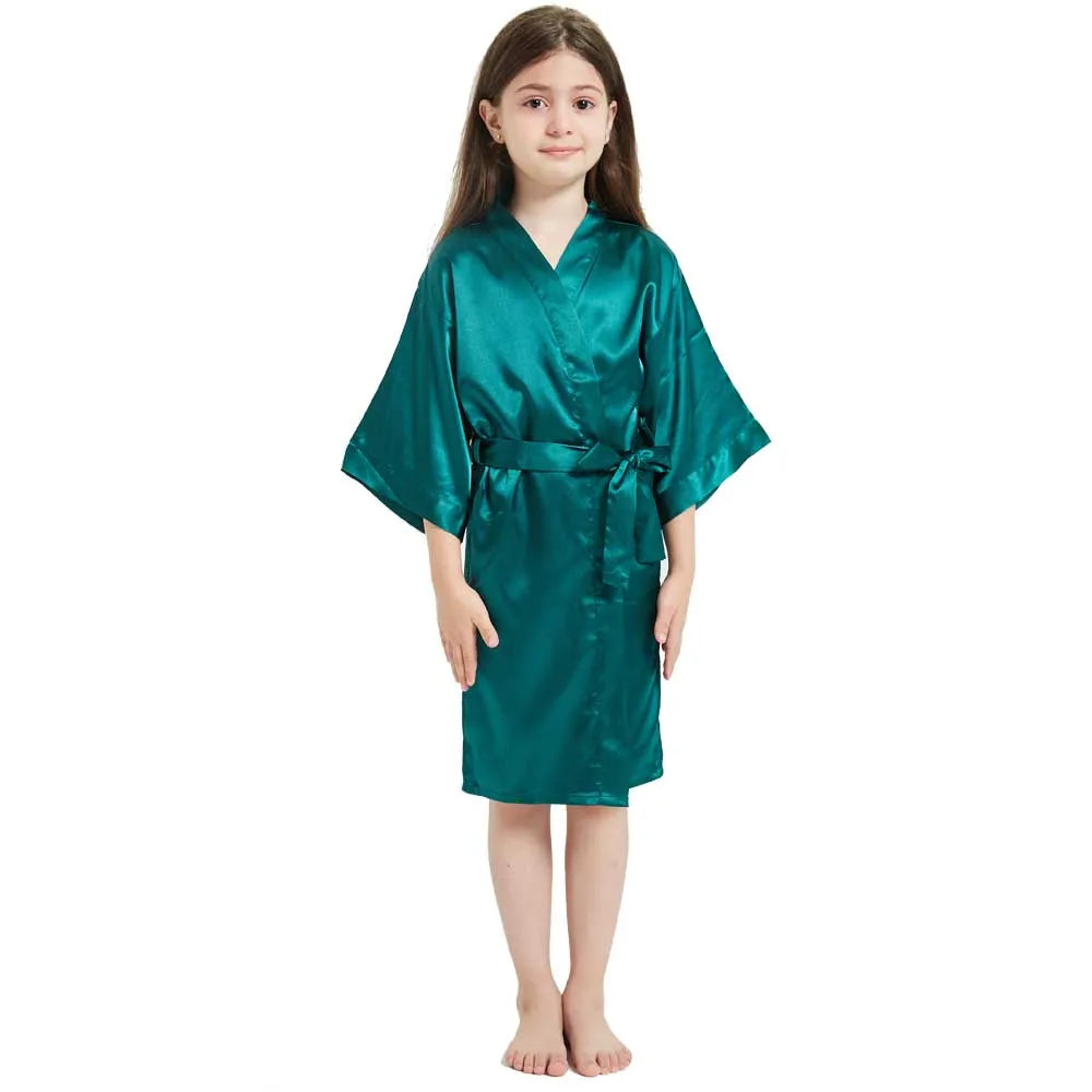 Roupões de banho de spa de seda de cetim branco para meninas crianças bebê 2 a 3 4 5 6 7 8 9 10 11 12 13 14 anos vermelho azul crianças robe sono