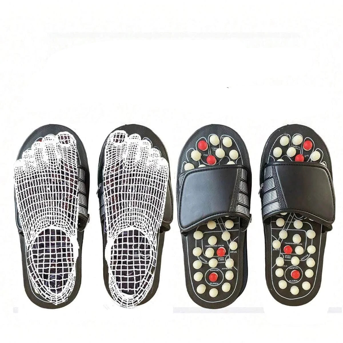 Um par de chinelos de massagem de ponto de acupuntura para homens e mulheres, sapatos de massagem de pés giratórios de ponto de acupuntura estilo chinês, estilo unissex