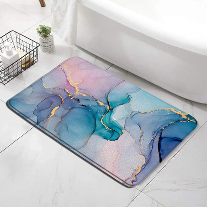 Conjunto de tapete de banho abstrato turquesa, arte moderna com tinta, padrão texturizado, decoração de banheiro, tampa de vaso sanitário