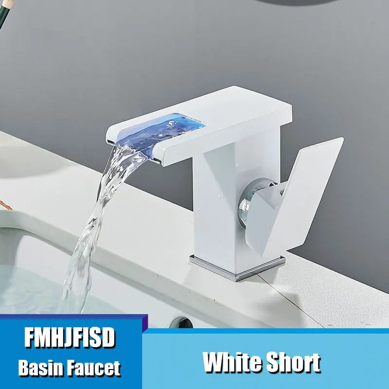 Fmhjfisd led torneira da bacia do banheiro cachoeira único punho único furo torneiras misturadoras do banheiro sensível à temperatura contemporânea
