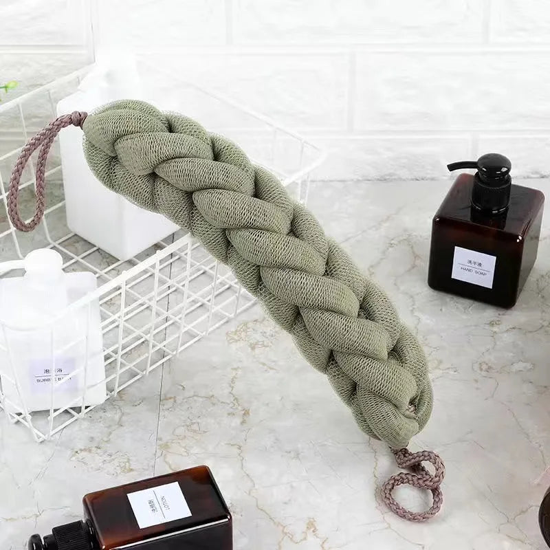1 pçs alça traseira macia purificador de banho bolhas ricas escova corporal barras de chuveiro malha puff esfoliante massagem banho bola flor banheiro