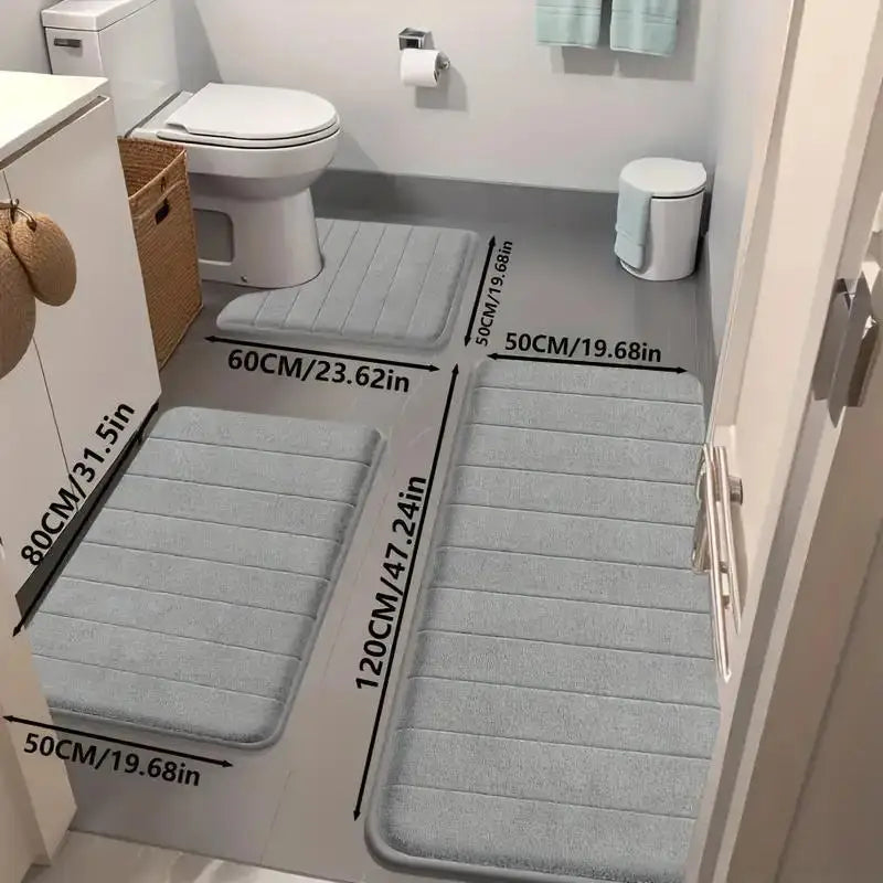 Conjunto de tapete de espuma de memória absorvente rápido, 3 peças, macio e confortável, tapete de banheiro, tapetes de área de cozinha
