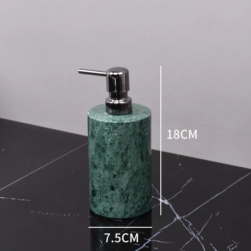 Kit de lavagem de banheiro verde mármore, mercadorias domésticas, produtos de banheiro, garrafa de shampoo, garrafa de sabão, pote de cotonete de algodão, bandeja