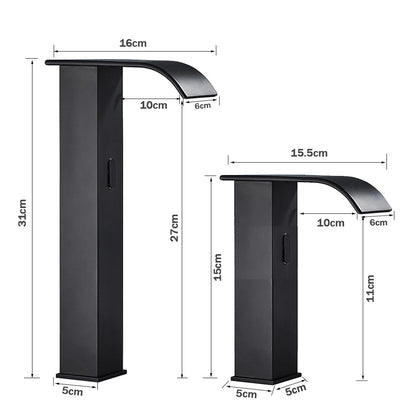 Rozin preto inteligente sensor torneira da bacia do banheiro touchless automático sentido misturador cachoeira água quente e fria lavatório guindaste