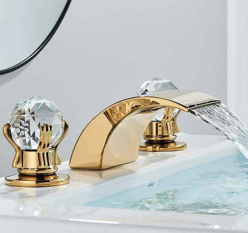 Torneira da bacia do banheiro cristalina alça dupla pia quente e fria torneira misturadora da pia do banheiro deck montado bacia 3 conjunto torneira da banheira