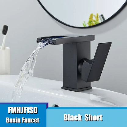 Fmhjfisd led torneira da bacia do banheiro cachoeira único punho único furo torneiras misturadoras do banheiro sensível à temperatura contemporânea