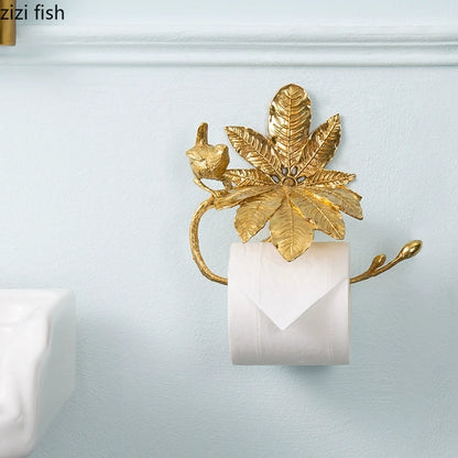 Suporte De Guardanapo De Metal Montado Na Parede, suportes De Papel Higiênico, cremalheira Do Armazenamento De Tecido De Toalha, folha De Cobre, pássaro