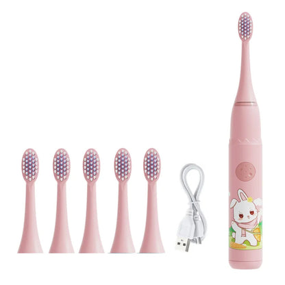 Crianças escova de dentes elétrica dos desenhos animados crianças com cabeça substituição ultra sônica ipx7 à prova dwaterproof água recarregável sonic escova