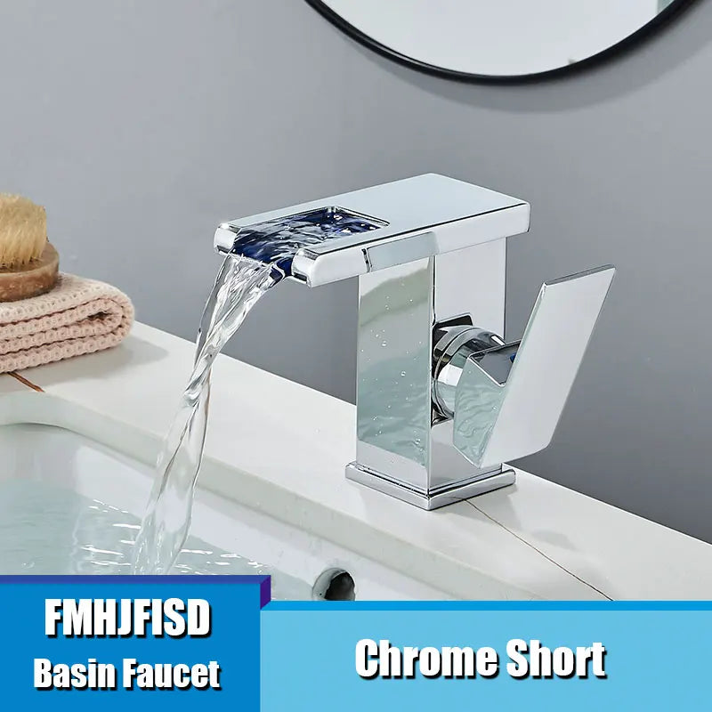 Fmhjfisd led torneira da bacia do banheiro cachoeira único punho único furo torneiras misturadoras do banheiro sensível à temperatura contemporânea