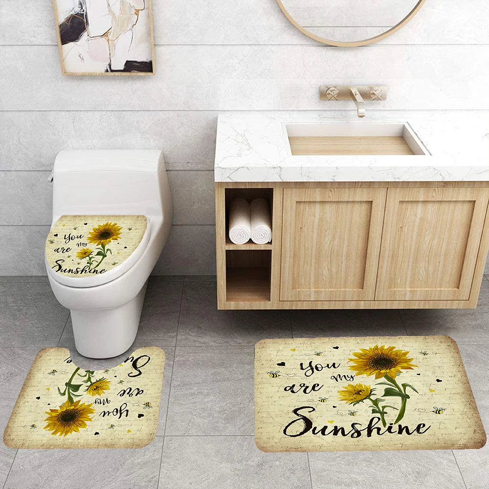 Conjunto De Tapetes Antiderrapantes Impermeáveis, Capacho, Cortina De Chuveiro, Tampa De Assento Sanitário, Tapete De Banho, Durável, Banheiro, Decoração De Entrada Em Casa, 4Pcs