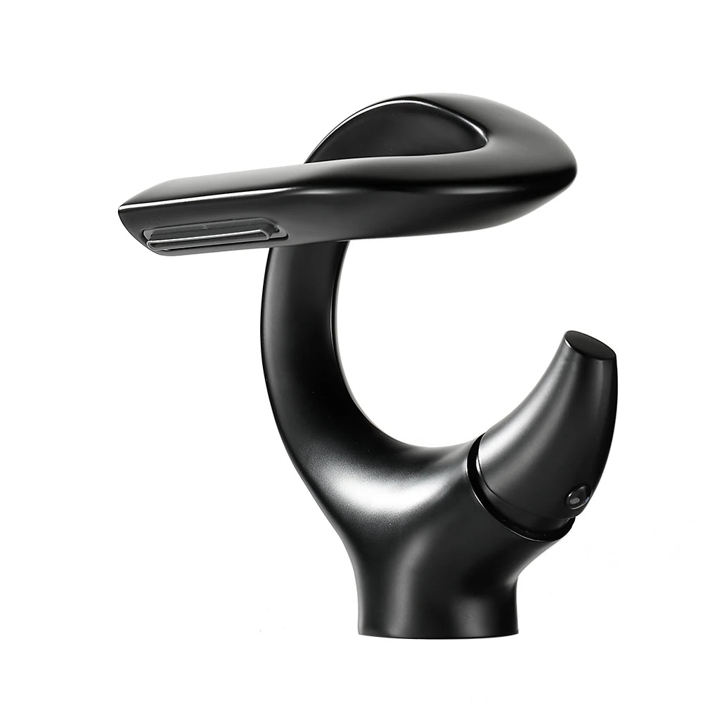 Torneira de lavatório de banheiro, Torneira misturadora de água quente e fria em cachoeira, Guindaste único, Torneira misturadora preta cromada, Novo design