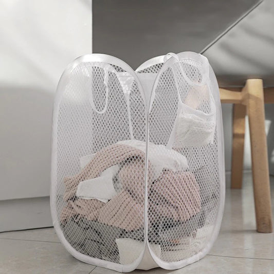 Cesta Dobrável de Malha para Lavanderia e Organização