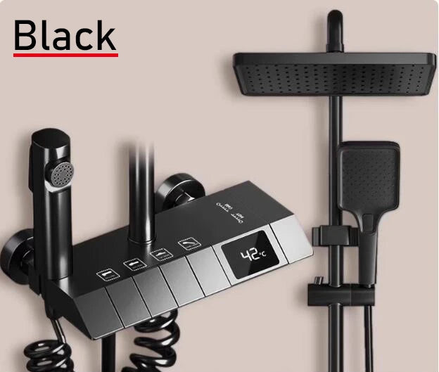 Conjunto de sistema de chuveiro inteligente para banheiro, banheira, chuvas, display digital, misturador de temperatura, conjuntos de torneira de chuveiro com lâmpada atmosférica