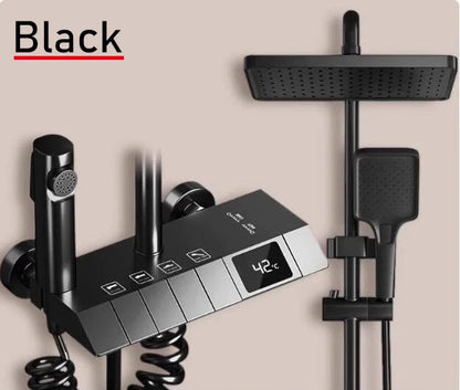 Conjunto de sistema de chuveiro inteligente para banheiro, banheira, chuvas, display digital, misturador de temperatura, conjuntos de torneira de chuveiro com lâmpada atmosférica