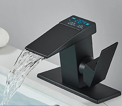 Torneira para pia de banheiro com display digital inteligente, temperatura de água quente e fria, led, cascata, misturador de deck de banheiro