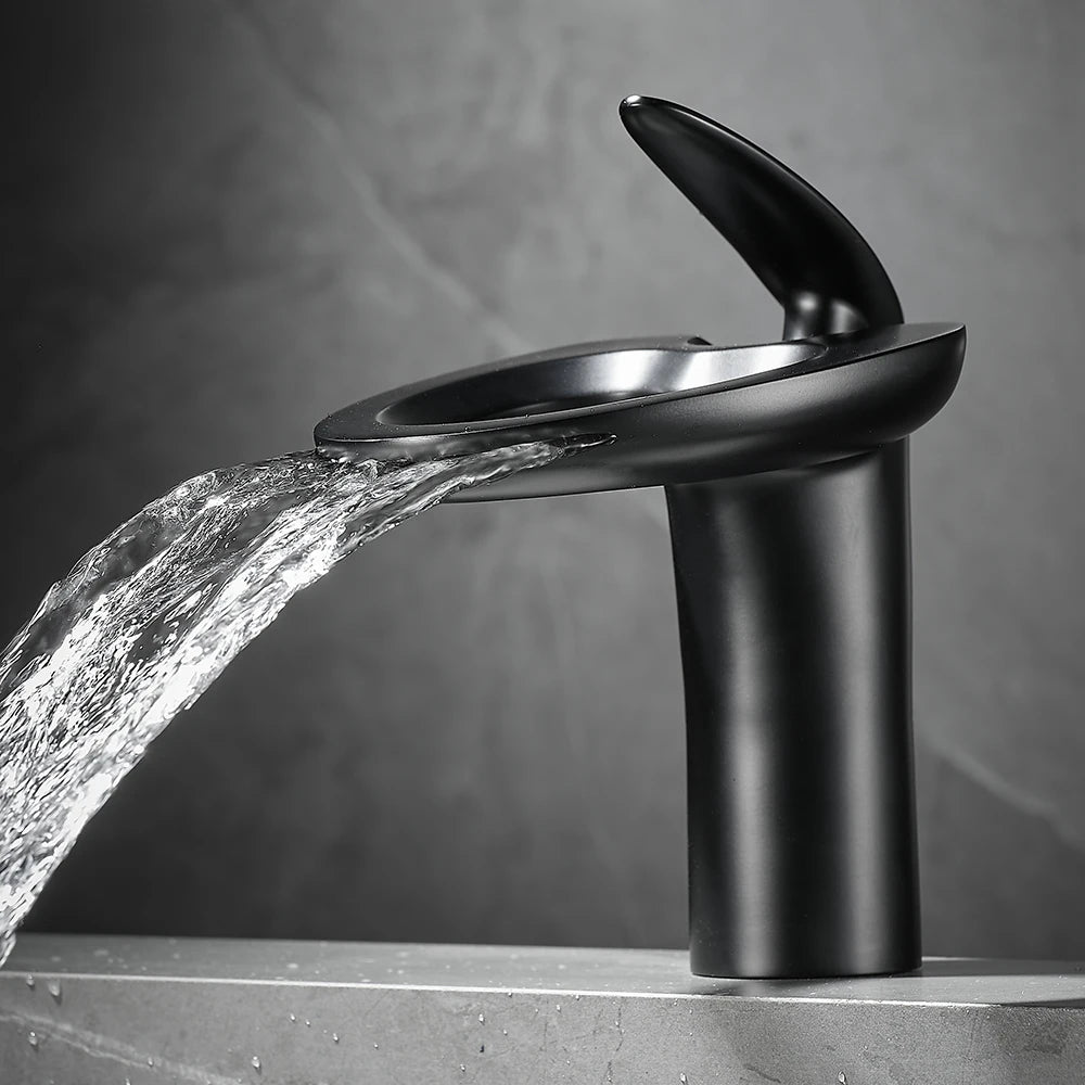 Single Handle Cachoeira Torneira Do Banheiro, Torneiras De Bacia Preta, Torneira Misturadora De Banho, Pia De Latão, Guindaste De Água, Prata, 855964