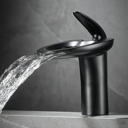 Single Handle Cachoeira Torneira Do Banheiro, Torneiras De Bacia Preta, Torneira Misturadora De Banho, Pia De Latão, Guindaste De Água, Prata, 855964