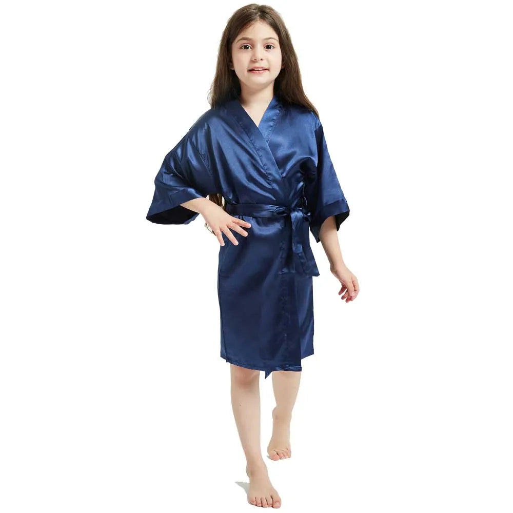 Roupões de banho de spa de seda de cetim branco para meninas crianças bebê 2 a 3 4 5 6 7 8 9 10 11 12 13 14 anos vermelho azul crianças robe sono