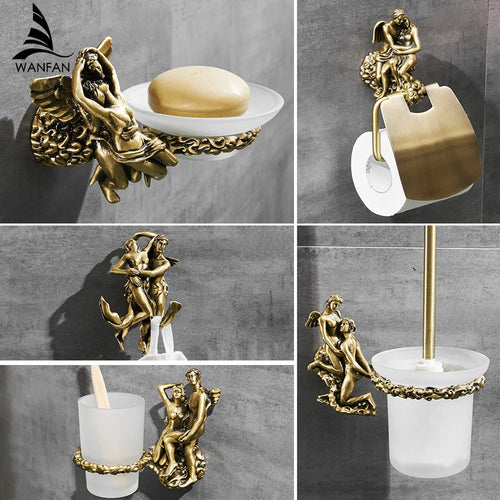 Conjunto de acessórios de hardware de chuveiro de banheiro romântico de montagem na parede, anel de toalha e gancho de robe, suporte de papel higiênico barra de toalha MB-0810B