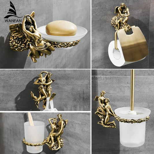 Conjunto de acessórios de hardware de chuveiro de banheiro romântico de montagem na parede, anel de toalha e gancho de robe, suporte de papel higiênico barra de toalha MB-0810B