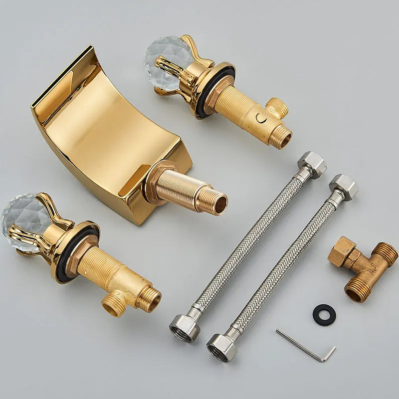 Torneira da bacia do banheiro cristalina alça dupla pia quente e fria torneira misturadora da pia do banheiro deck montado bacia 3 conjunto torneira da banheira